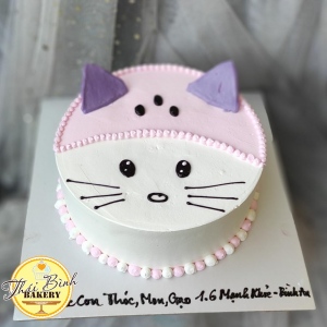 Bánh kem mặt chú mèo kitty tông hồng dễ thương