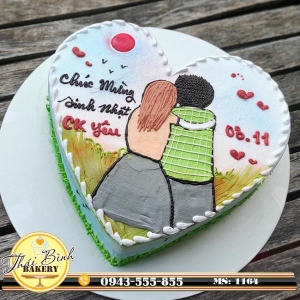 Bánh tim phác họa chân dung vợ-chồng ngắm cảnh hoàng hông
