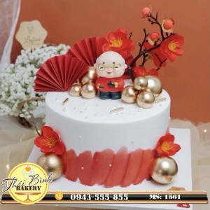 Bánh kem cành đào đỏ mừng thọ ông