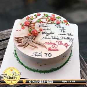 Bánh kem cây hoa mai đơn giản mừng thọ bác 70 tuổi