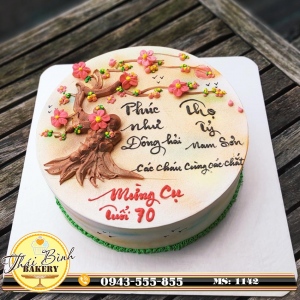 Bánh kem cây hoa mai mừng thọ ông bà