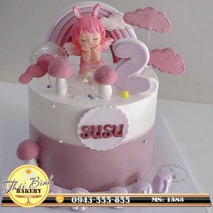 Bánh kem công chúa tai thỏ cổng bông hanmade CMSN Nhã Thy 2 tuổi