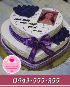 bánh trái tim 2 tầng tặng sinh nhật mẹ yêu tông tím cắm tim