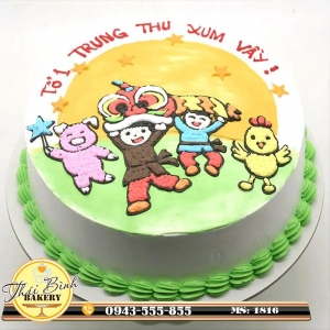 Bánh kem vẽ các em bé thiếu nhi chơi trung thu