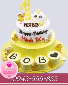 Bánh kem 2 tầng tặng sinh nhật bé gà vàng minh trí