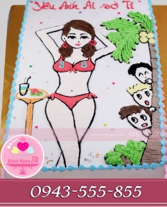 bánh vẽ bạn gái trên bãi biển