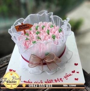mẫu bánh kem bó hoa tulip hồng