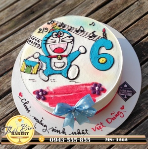 Bánh vẽ Doraemon cắp sách đi học tặng con Việt Dũng 6T