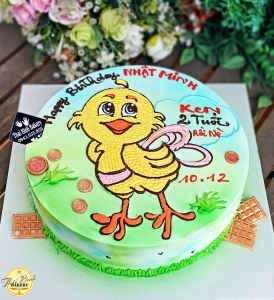 Bánh sinh nhật bé gái vẽ tuổi gà