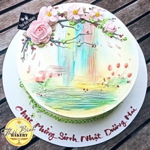 bánh vẽ hoa đào mừng sinh nhật ngày tết