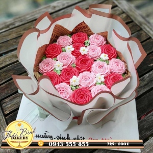 Bánh kem bó hoa hồng kem sang trọng tặng em hằng