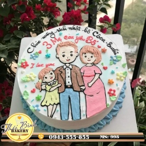 Bánh mẹ bầu và con gái chúc mừng sinh nhật bố