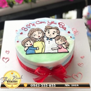 Bánh kem vẽ gia đình 4 người tặng Ba