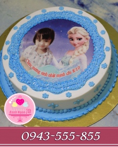 bánh kem in ảnh bé yêu cùng công chúa elsa