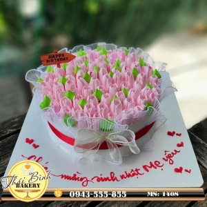 Bánh kem bó hoa tuylip hồng tặng mẹ yêu