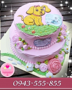 bánh kem 2 tầng vẽ sinh nhật con gái yêu tuổi chó năm 2019