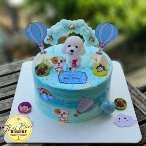 Bánh kem hình con Chó tông xanh tặng bé tuổi Tuất