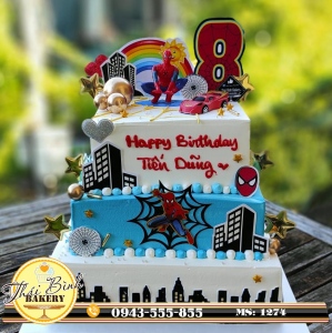 Bánh 3 tầng siêu nhân mừng sinh nhật con Tiến Dũng 8 Tuổi