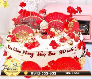 Bánh kem bà pha trà mừng thọ cụ bà tuổi 90