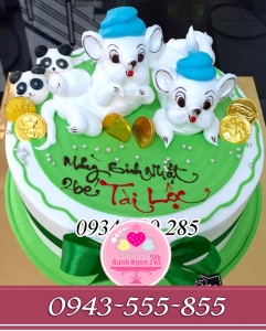 Bánh kem nghệ thuật trang trí thú nổi 3D cặp sinh đôi chuột trắng