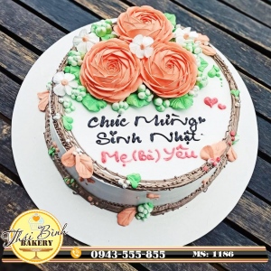 Bánh kem xoáy hoa hồng cam mừng sinh nhật Mẹ(Bà) yêu