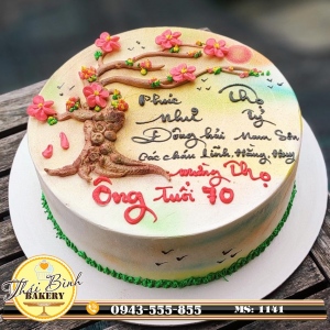 Bánh kem bắt hoa mai mừng thọ ông tuổi 70