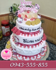 Bánh kem 3 tầng kitty mừng sinh nhật thảo nhi
