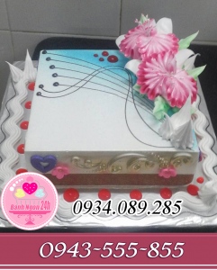 Bánh kem nghệ thuật trang trí lượn sóng hoa cúc kem