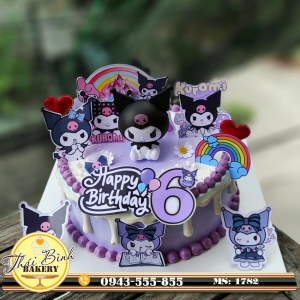 Bánh kem chủ đề kuromi tím happy birthday Anh Thư 6 tuổi