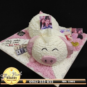 Bánh kem tạo hình lợn tím sen độc lạ tặng bé Heo