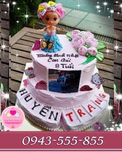 bánh kem búp bê 2 tầng in ảnh tặng bé gái huyền trang