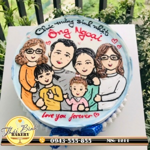 Bánh kem vẽ mẹ và các con mừng sinh nhật ông ngoại