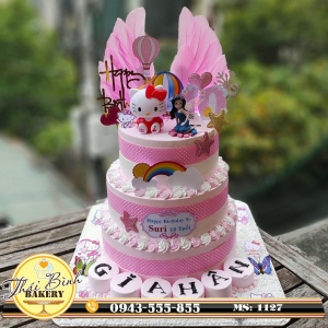 Bánh kem 3 tầng hello kitty và nàng tiên mừng sinh nhật con yêu Gia Hân 10 tuổi