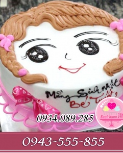 Bánh kem 3D 2017 với hình gương mặt cô gái dễ thương trên mặt bánh
