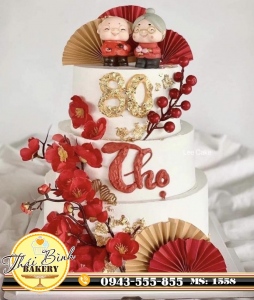 Bánh kem mừng thọ 3 tầng tặng ông, bà