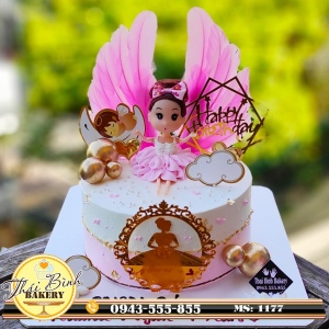 Bánh kem công chúa búp bê cánh hồng-váy hồng tặng con Khánh Ngân 7 years