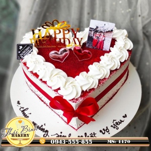 Bánh tim xoáy hoa đơn giản in ảnh cưới tặng sinh nhật Vợ