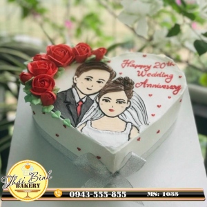 Bánh tim bắt hoa hồng đỏ kỉ niệm 20 năm ngày cưới