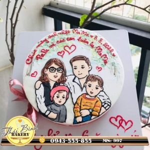 Bánh vẽ chibi gia đình 4 người sinh nhật bố yêu
