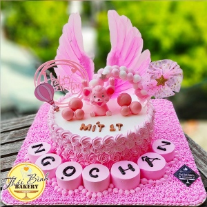 bánh kem tuổi chuột tông hồng tặng con yêu