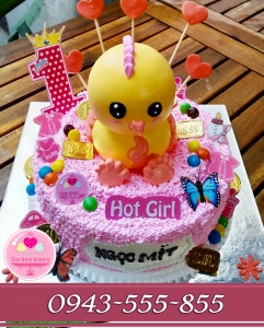 bánh sinh nhật bé mít đắp gà 3d thú nổi tông hồng tặng bé gái