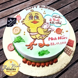 Bánh kem cắt hình chú gà mới nở ngộ nghĩnh tặng bé minh khuê